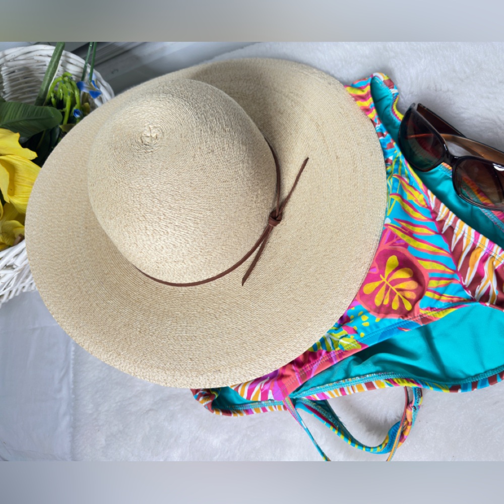 San Diego Hat Company PALM STRAW Floppy Sun Hat LEATHER Boho Bohemian Romantic